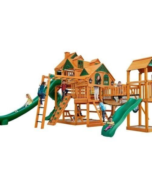 Gorilla Playsets Empire Extreme Wooden Swing Set with Monkey Bars, Clatter Bridge, Tower, and 3 Slides