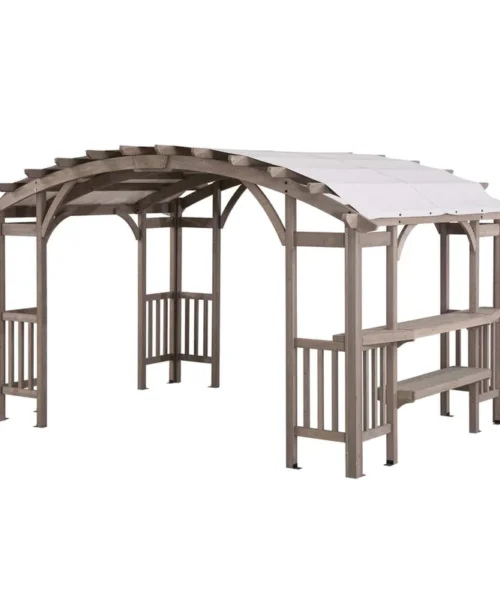 Sunjoy Bellucci 10 x 14 ft. Light Grey Outdoor Cedar Wood Framed Arched Pergola