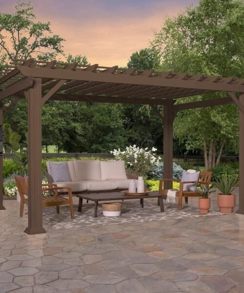 14×12 Ashford Traditional Steel Pergola With Sail Shade Soft Canopy