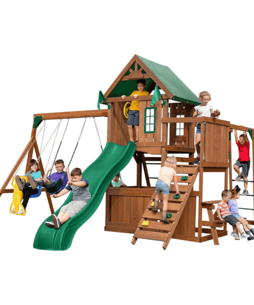 Knightsbridge Plus Complete Wooden Outdoor Playset with Monkey Bars, Slide, Rock Wall and Swing Set Accessories
