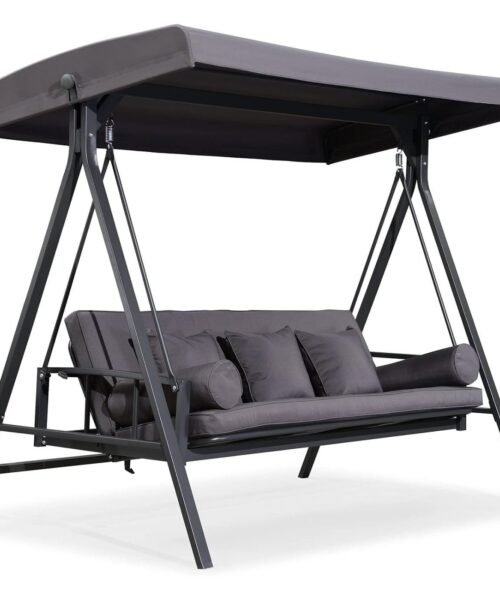 PURPLE LEAF 3-seat Outdoor Patio Porch Swing Adjustable Backrest, Cushions and Pillow Included